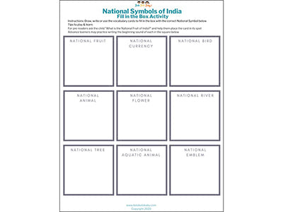 National Symbols of India Fill In Activity